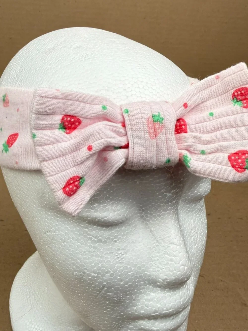 Baby Girls Strawberry Print Ribbed Headband with Bow Pink Size 9M
